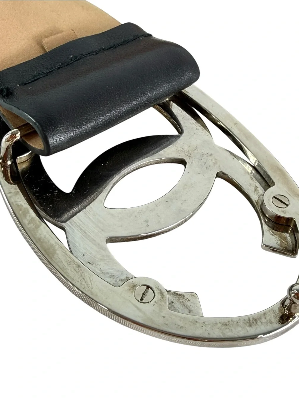 CHANEL Black Leather Silver Tone Interlocking CC Logo Made in Italy - Picture 8 of 13